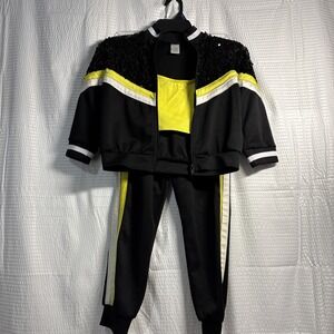 Weissman CL Black Yellow Tracksuit Set And Bra Top Hip Hop Costume